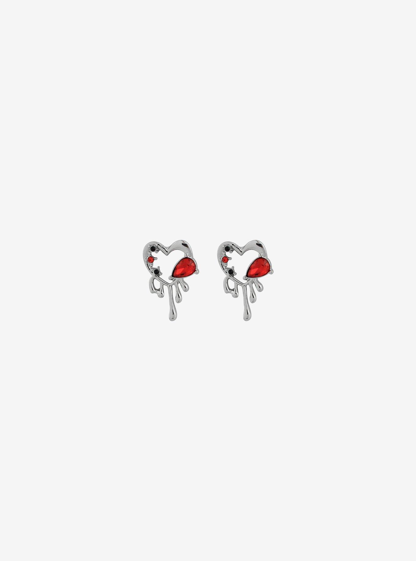 Social Collision Heart Drip Red Gem Stud Earrings, , hi-res