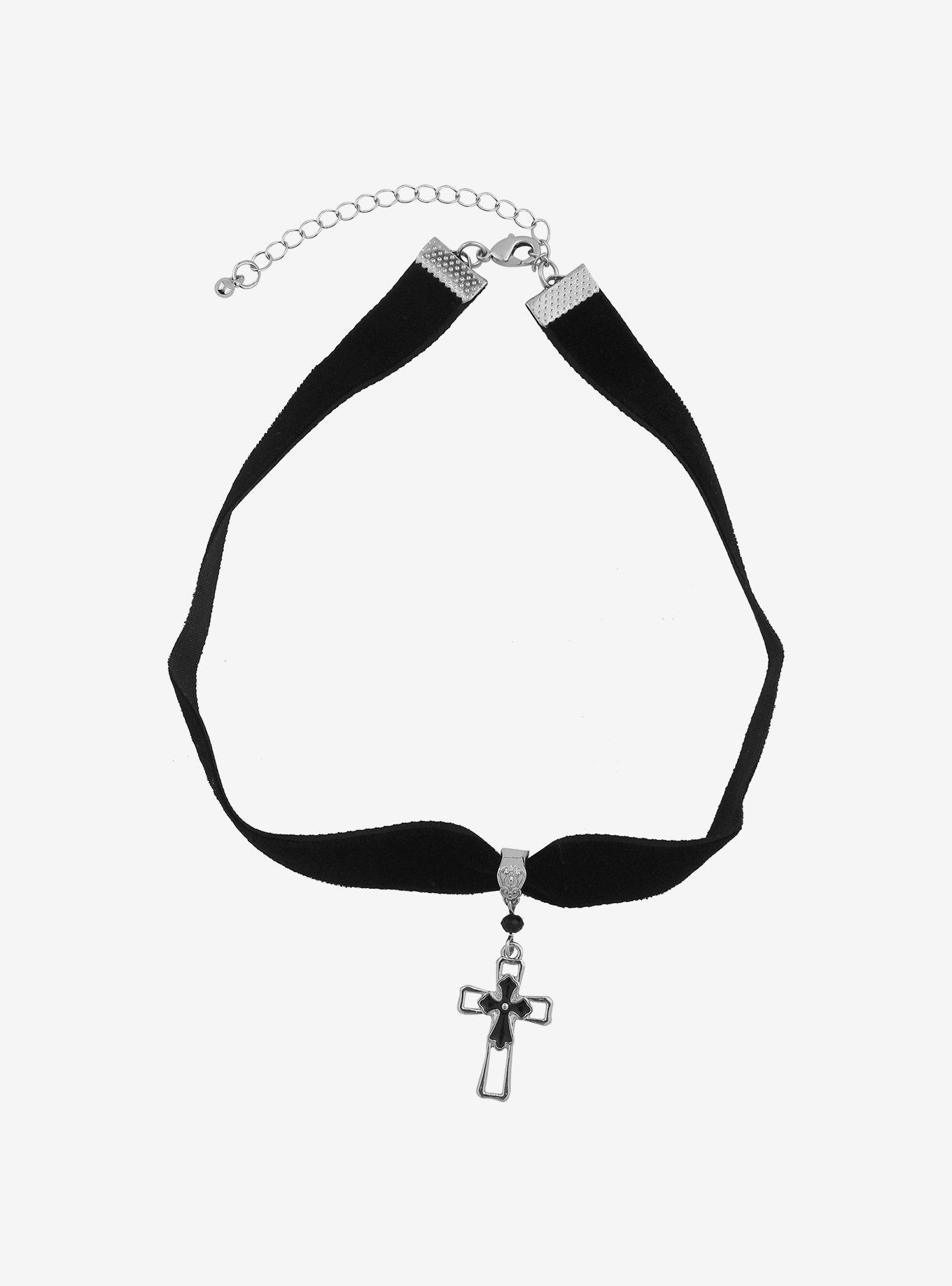 Social Collision Cross Velvet Choker, , hi-res
