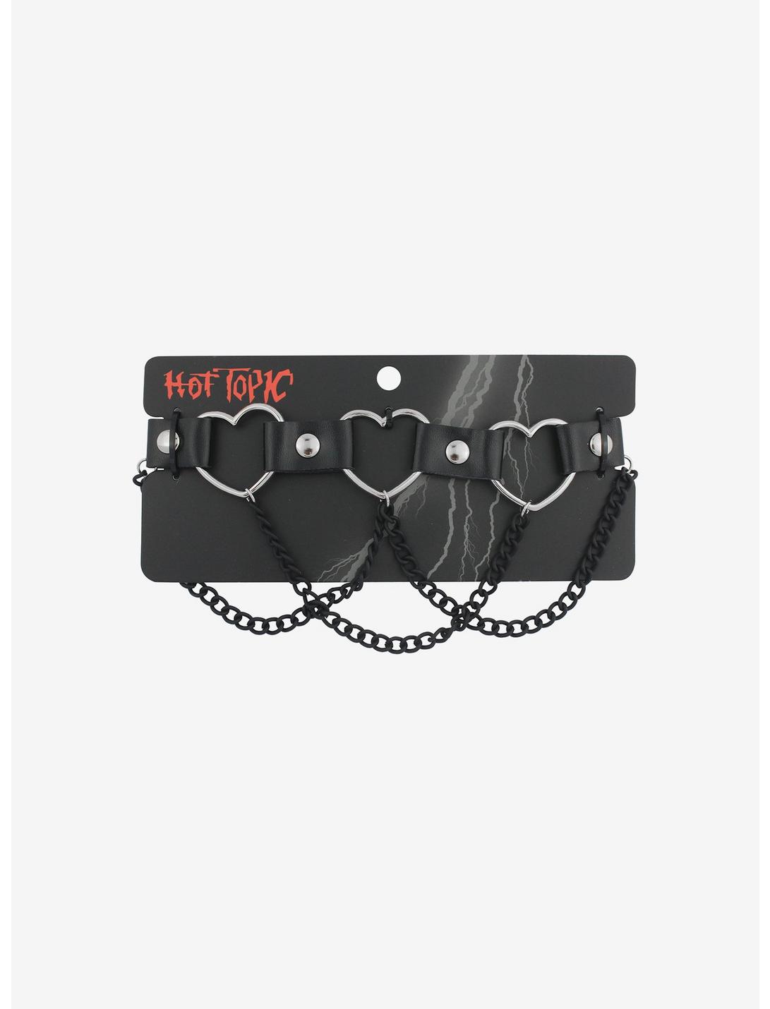 Faux Leather Heart Chain Choker, , hi-res
