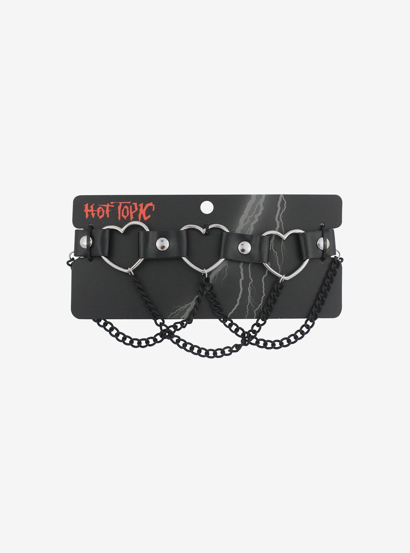 Faux Leather Heart Chain Choker, , hi-res