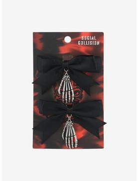 Social Collision Black Bow Skeleton Hair Clip Set, , hi-res