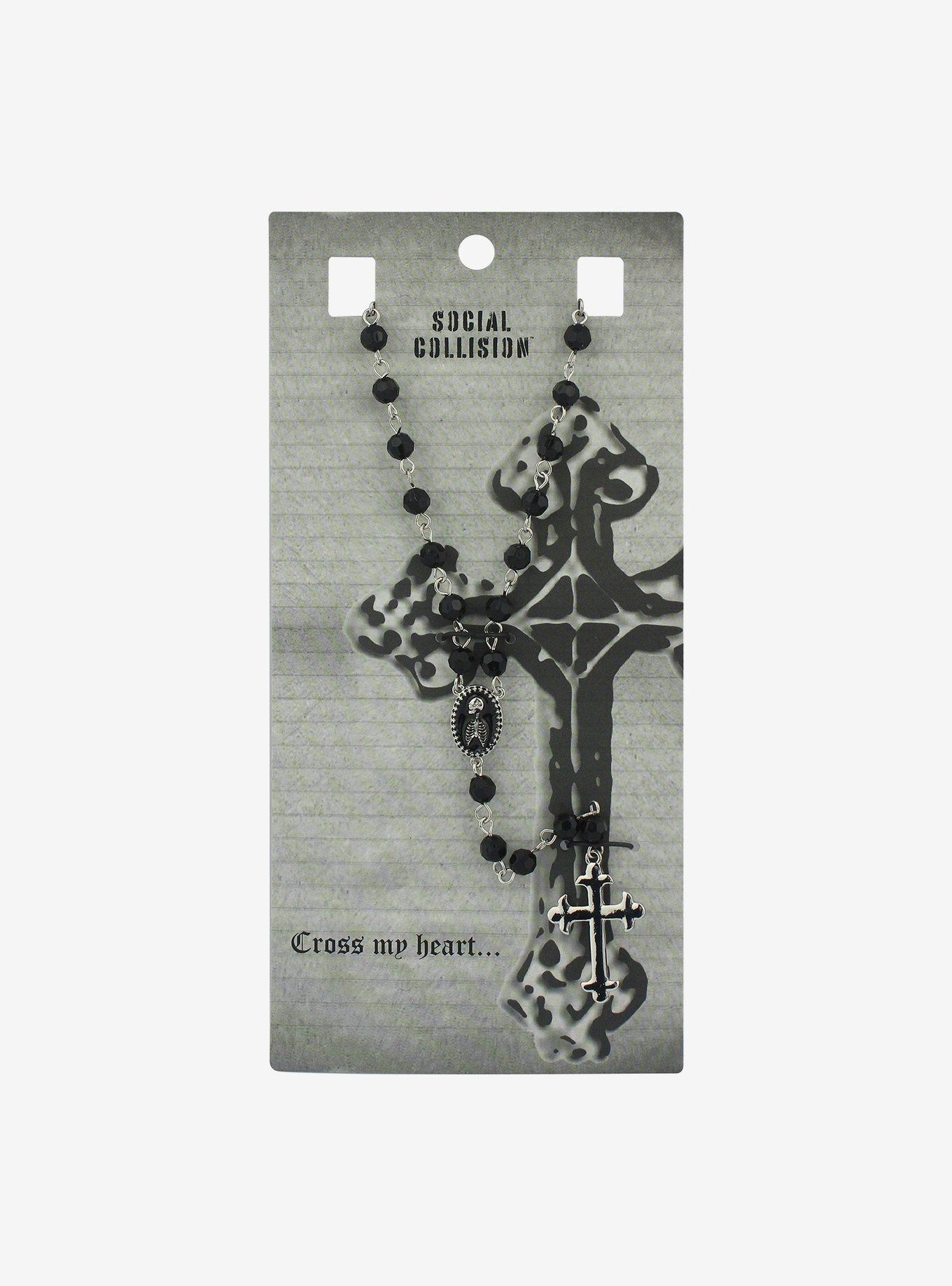 Social Collision Skeleton Cross Rosary Necklace, , hi-res