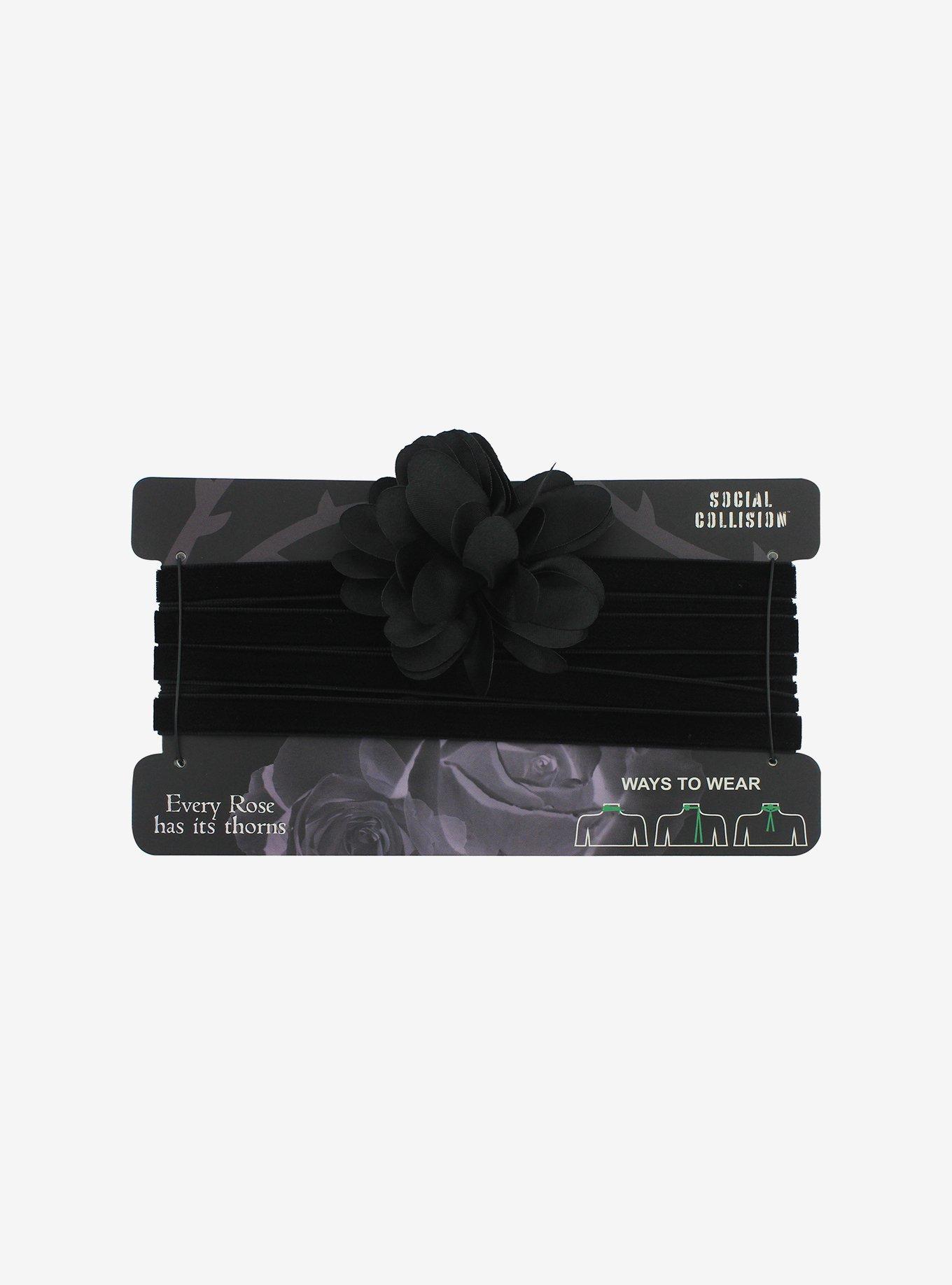 Social Collision Black Flower Wrap Choker, , hi-res