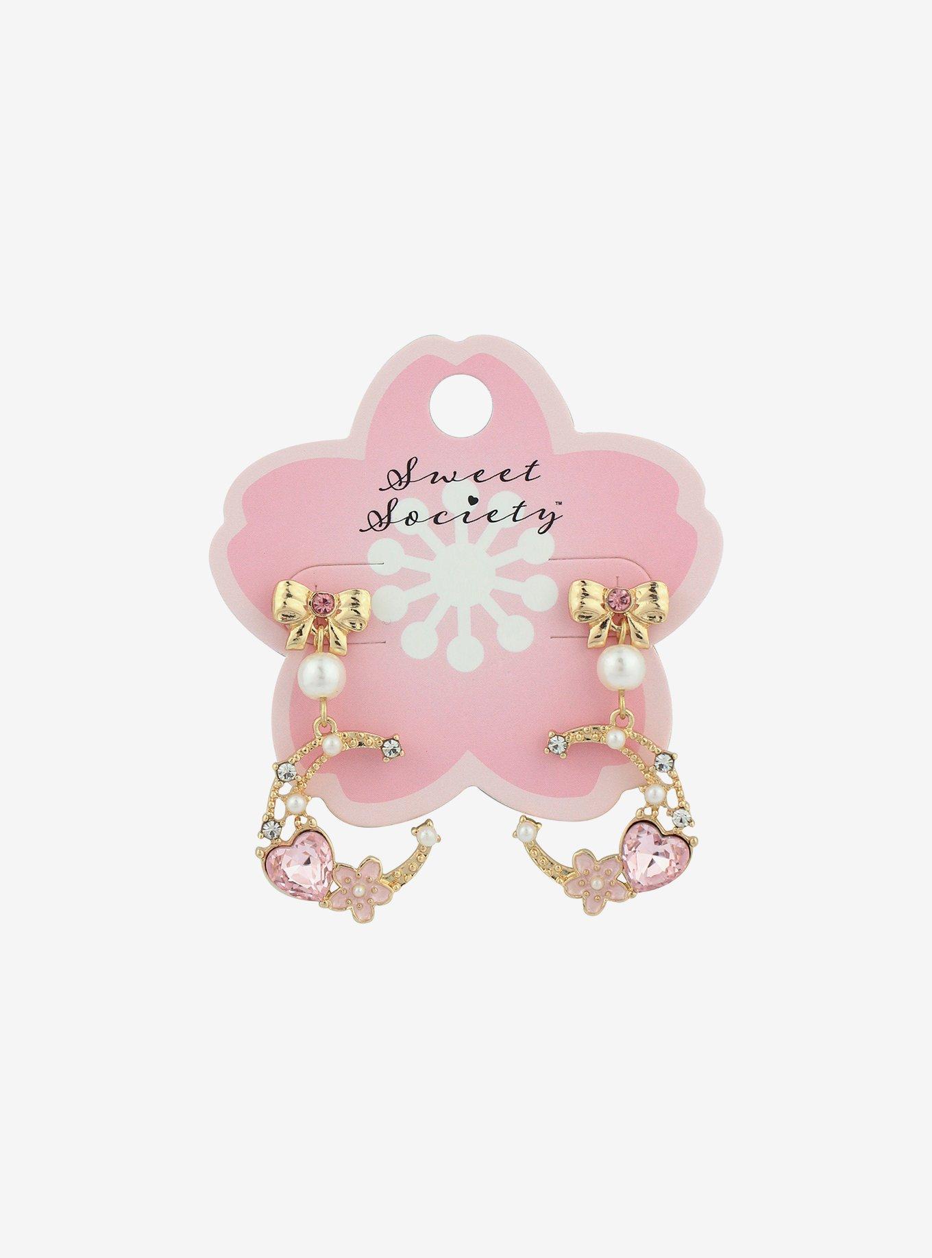 Sweet Society Sakura Moon Bow Earrings Hot Topic
