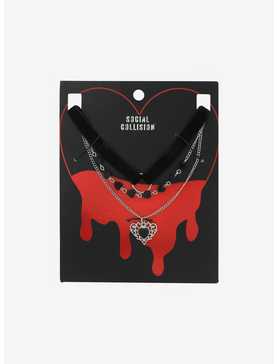 Social Collision Ornate Heart Choker Necklace Set, , hi-res