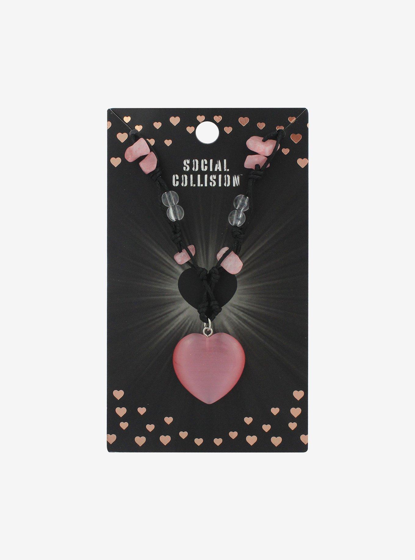 Social Collision Pink Heart Stone Cord Necklace, , hi-res