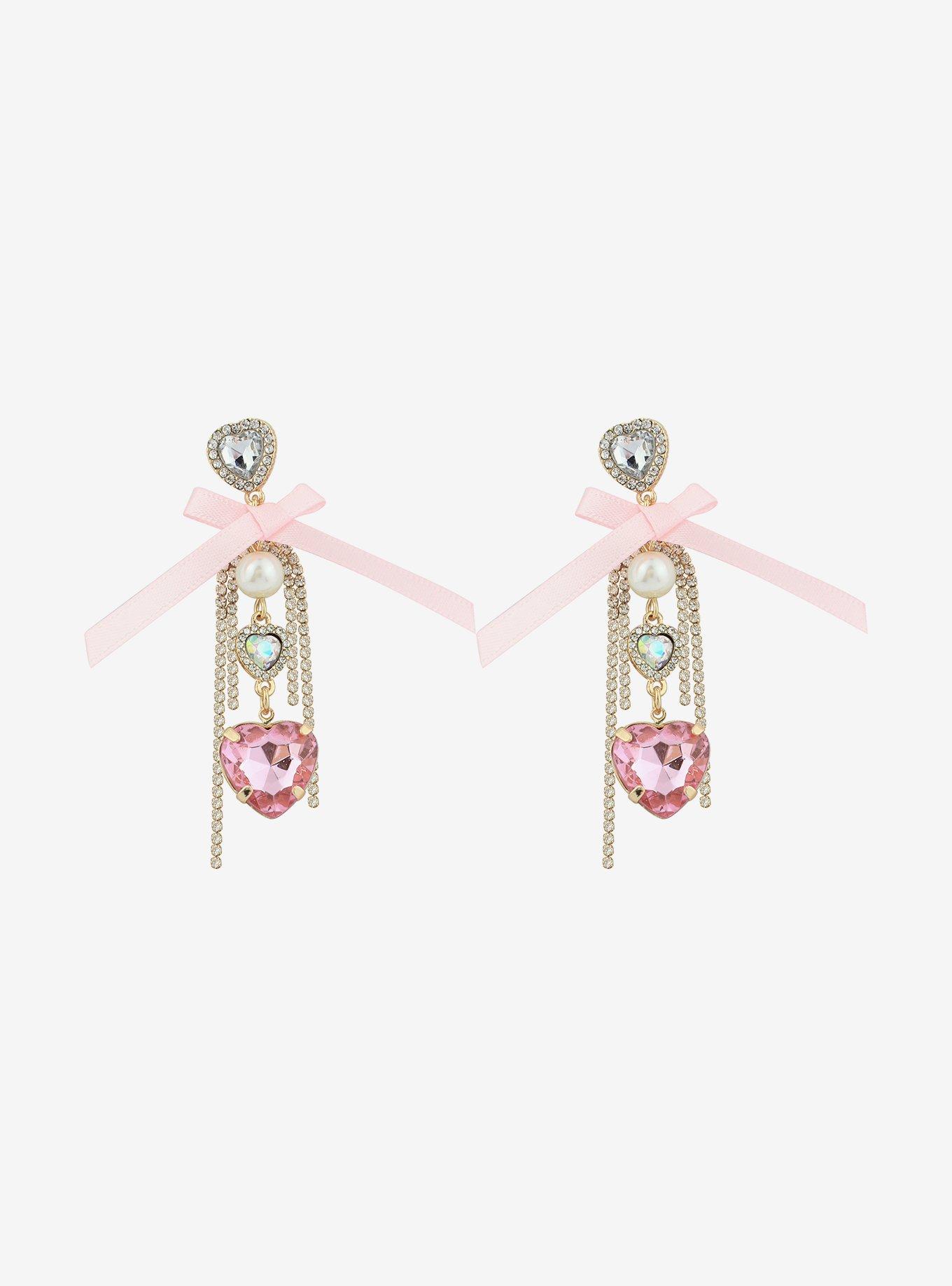 Sweet Society Pink Bow Bling Drop Earrings Hot Topic