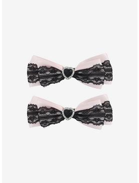 Sweet Society Pink & Black Lace Heart Hair Bow Set, , hi-res