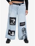 Universal Monsters Patch Chain Wide Leg Denim Pants With Belt Plus Size, BLACK, hi-res