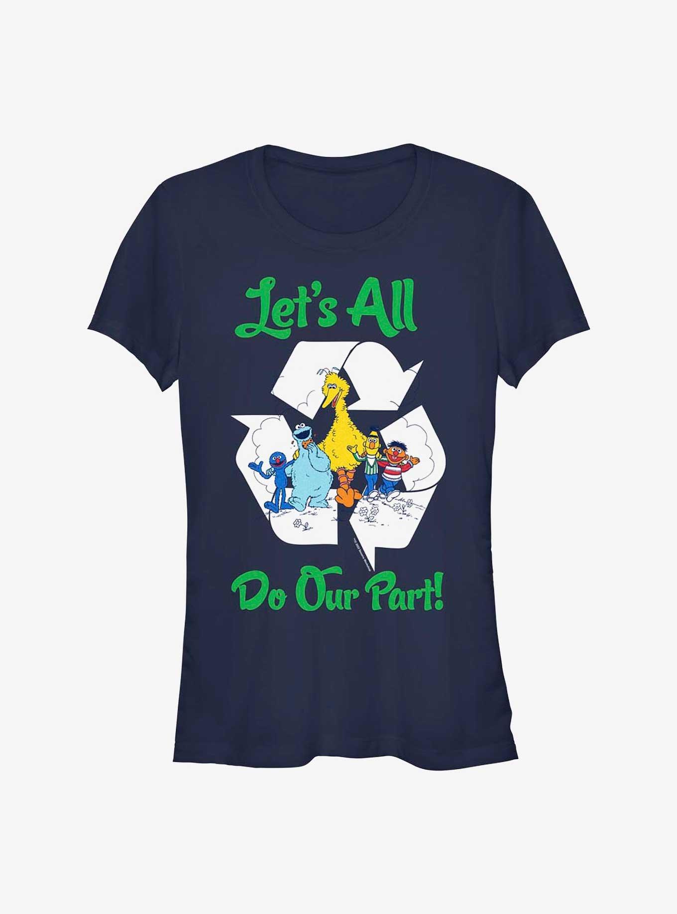 Sesame Street Let's All Do Our Part Girls T-Shirt, NAVY, hi-res