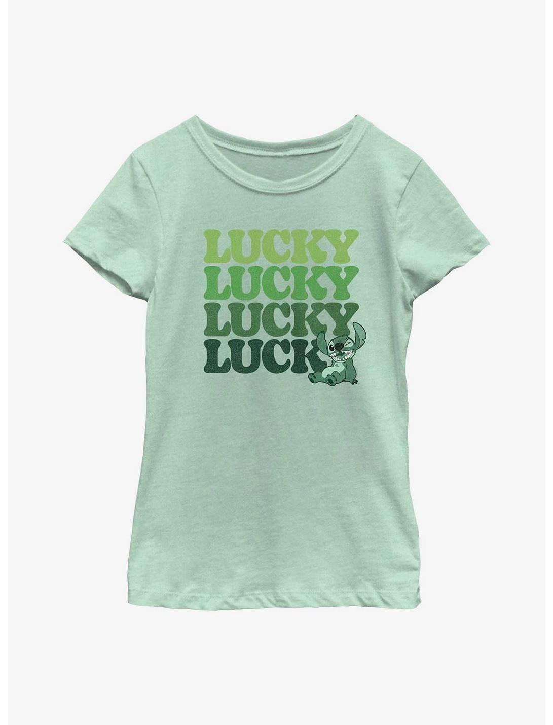Disney Lilo & Stitch Lucky Stitch Stack Youth Girls T-Shirt, MINT, hi-res