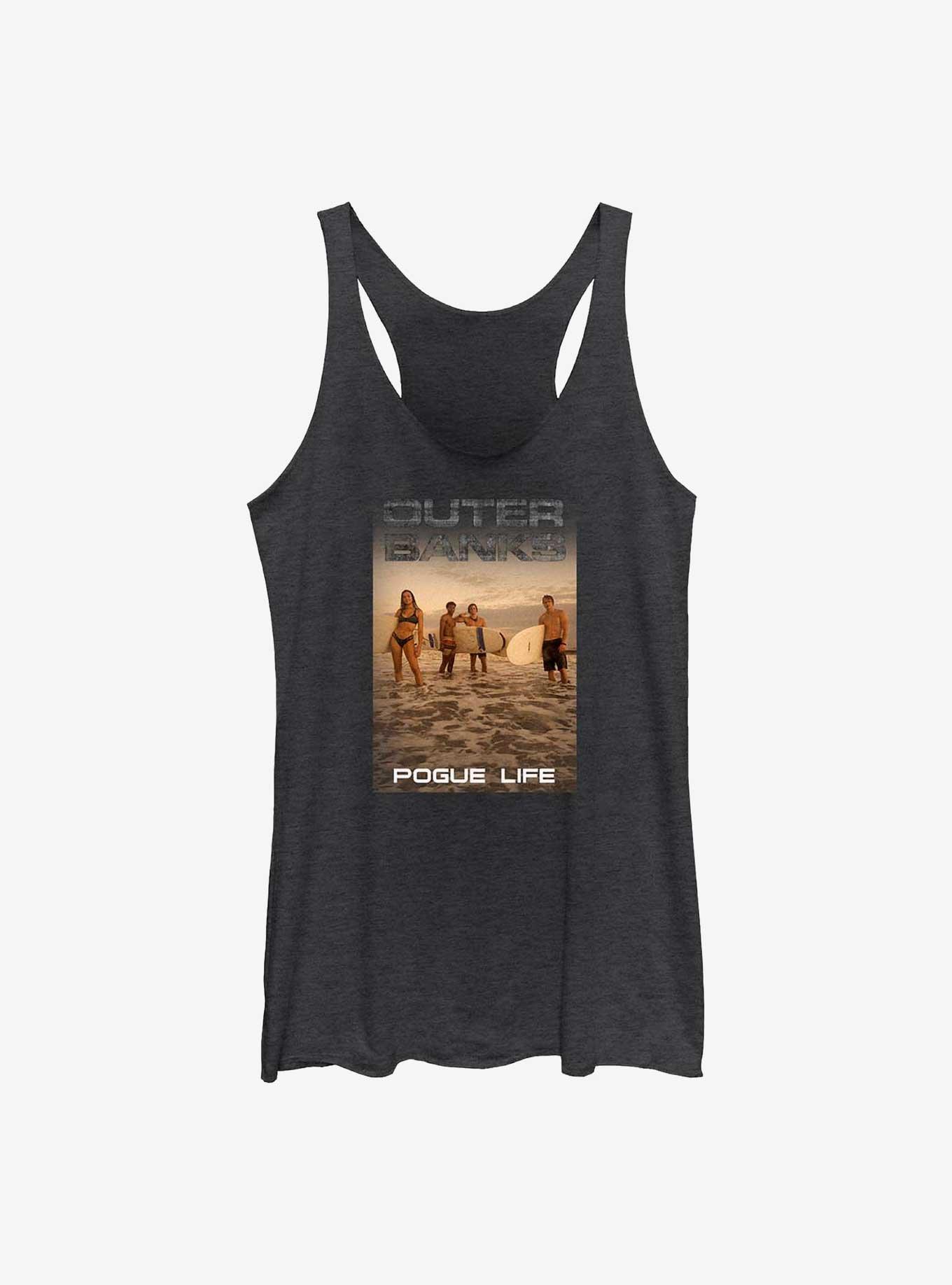 Outer Banks Beach Scene Girls Tank, BLK HTR, hi-res