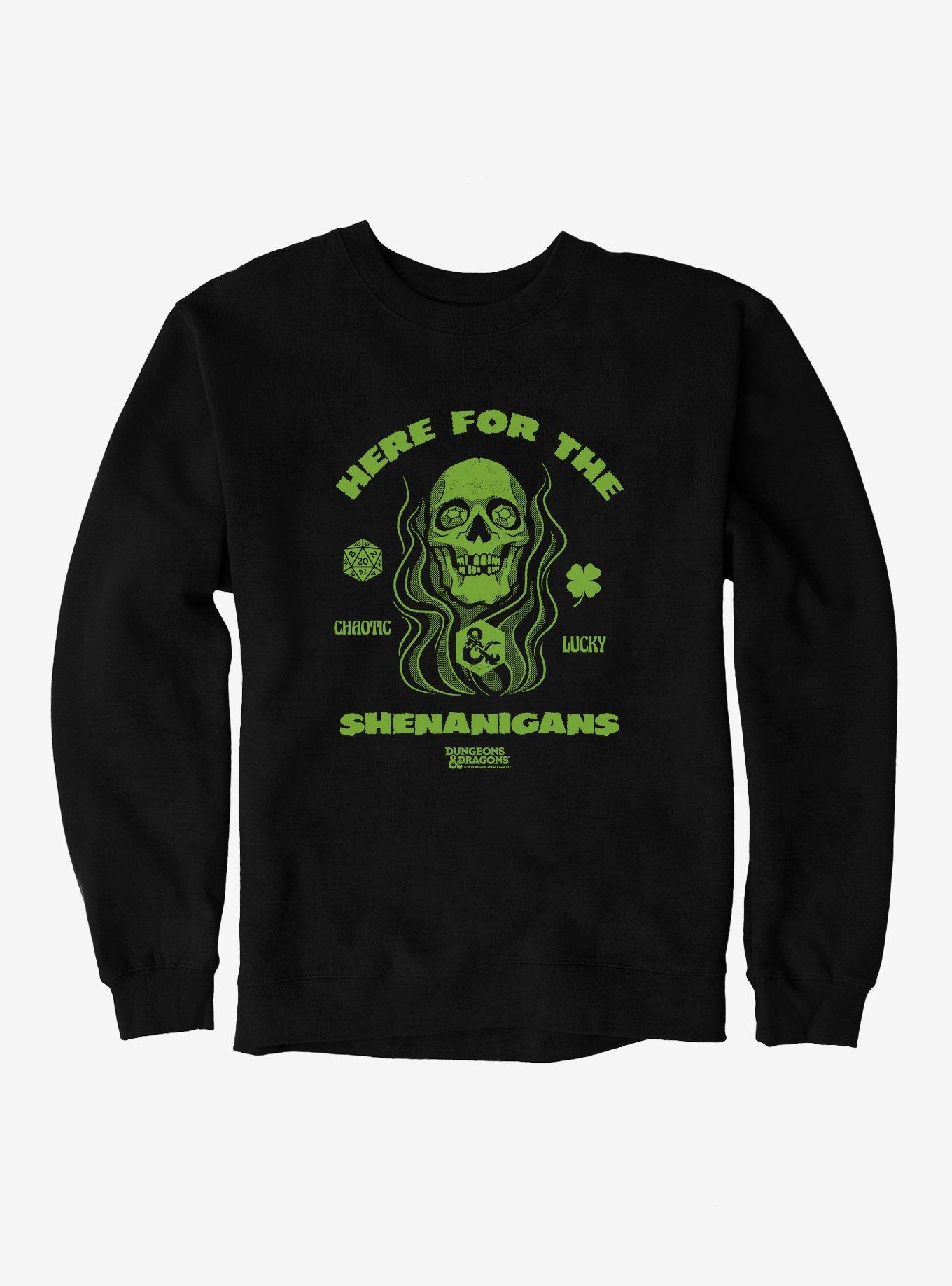 Dungeons & Dragons Here For The Shenanigans Skull Sweatshirt, BLACK, hi-res