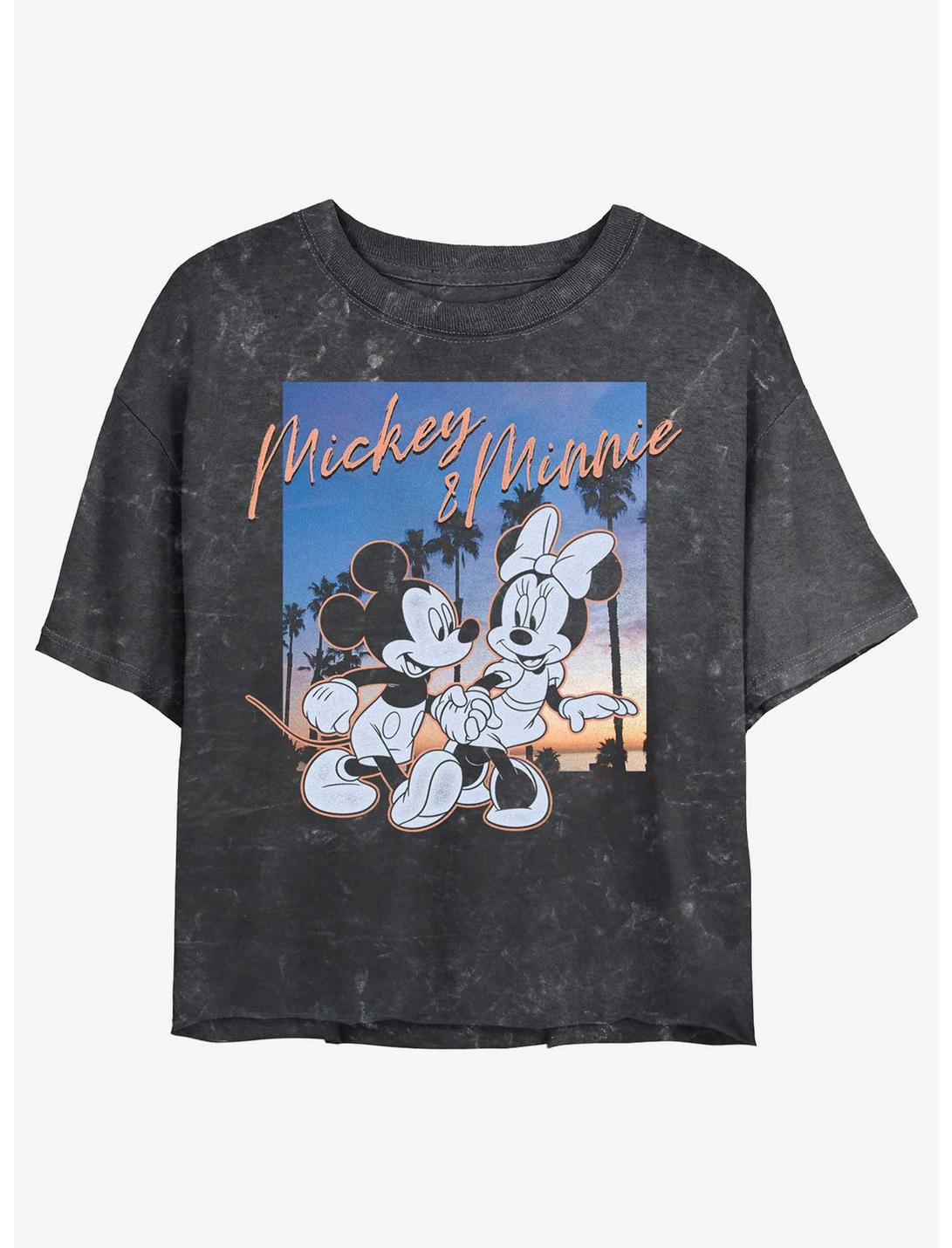 Disney Mickey Mouse California Sunset Mineral Wash Girls Crop T-Shirt, BLACK, hi-res
