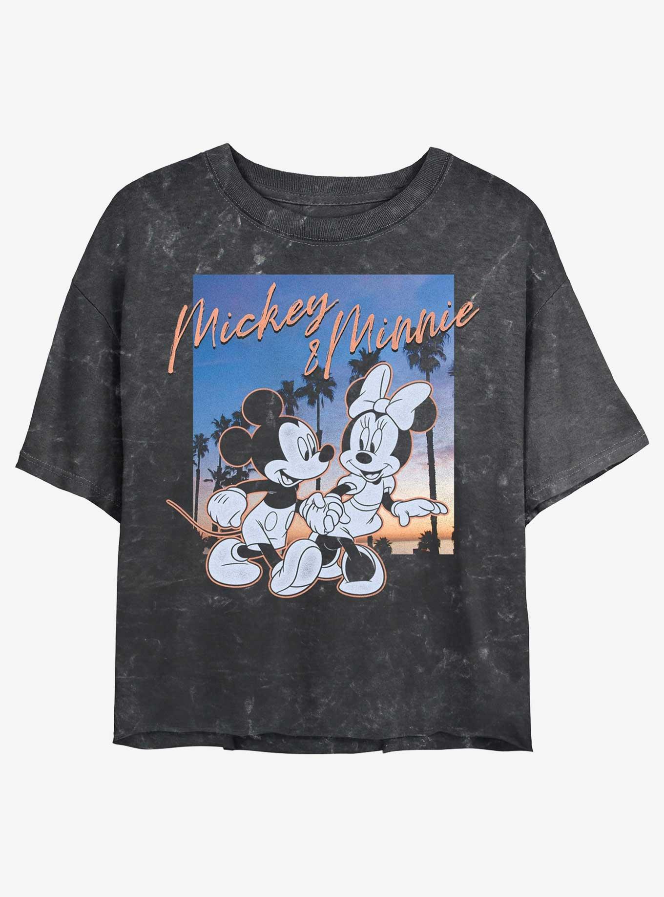 Schadelijk Bediening mogelijk Kostuums Disney Mickey Mouse California Sunset Mineral Wash Girls Crop T-Shirt -  BLACK | Hot Topic