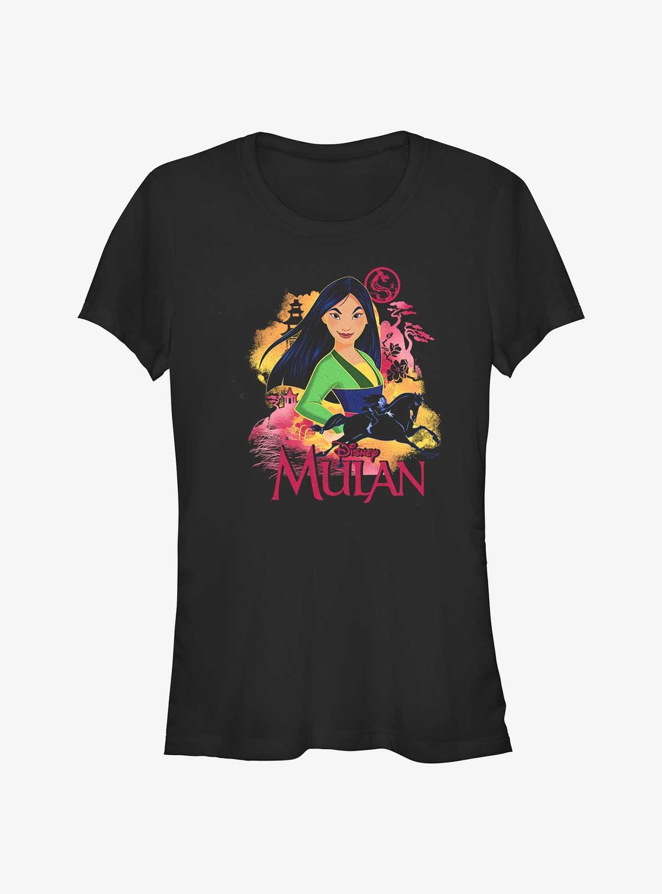 Disney Mulan Whimsical Art Girls T-Shirt, BLACK, hi-res