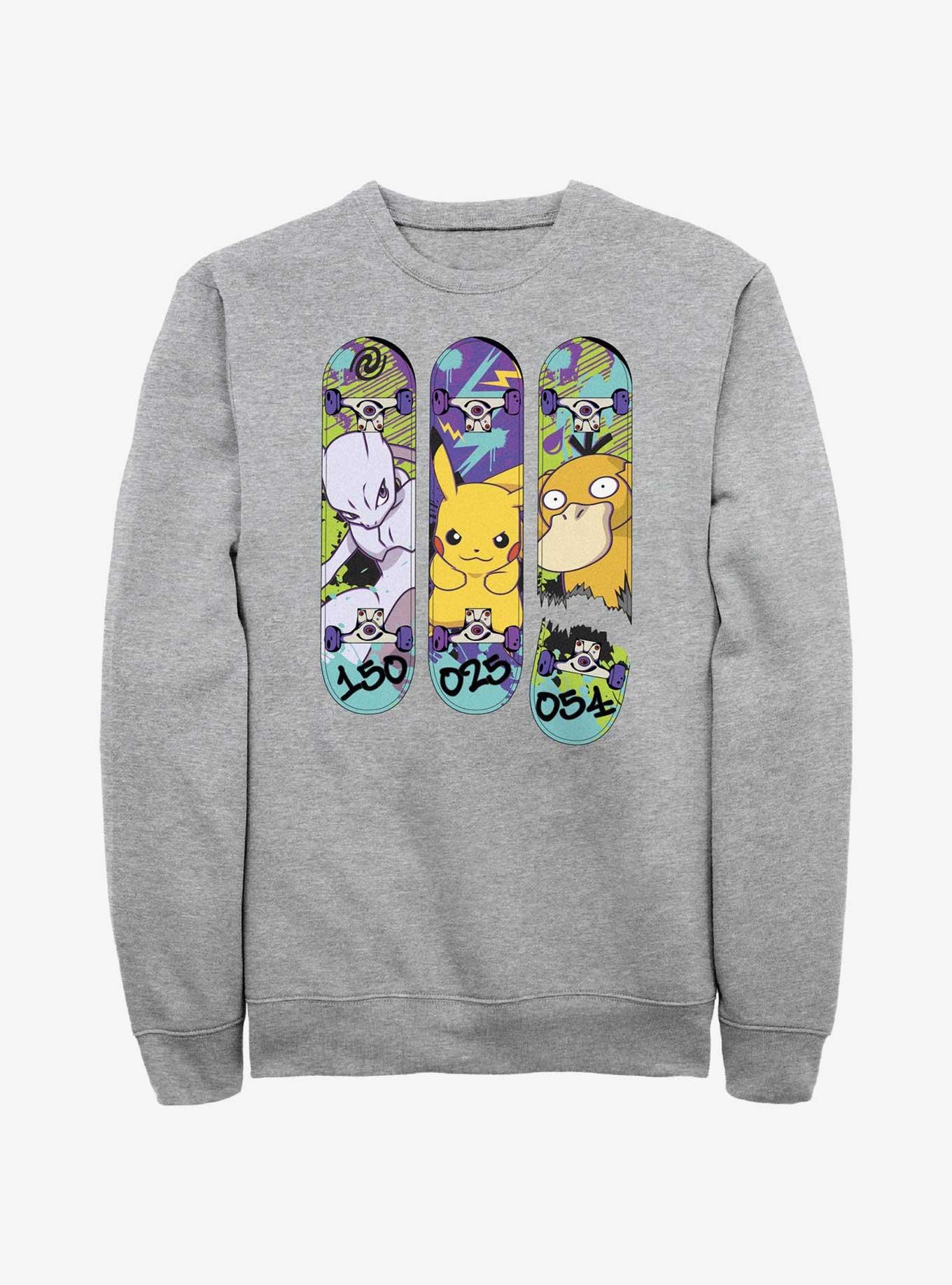 Pokemon Mewtwo, Pikachu, and Psyduck Skateboard Deck Art Sweatshirt, , hi-res