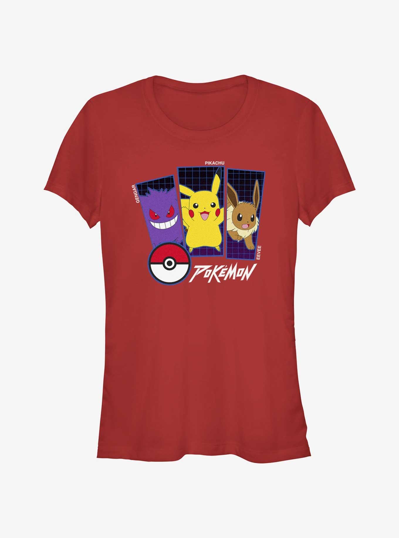 Pokemon Trio Gengar, Pikachu, and Eevee Girls T-Shirt, RED, hi-res