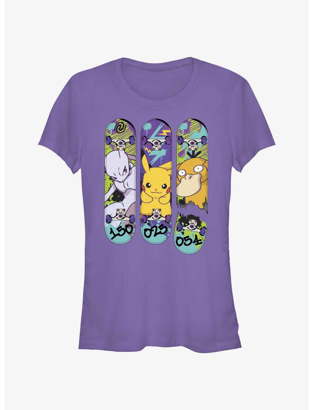 Pokemon Mewtwo, Pikachu, and Psyduck Skateboard Deck Art Girls T-Shirt, PURPLE, hi-res