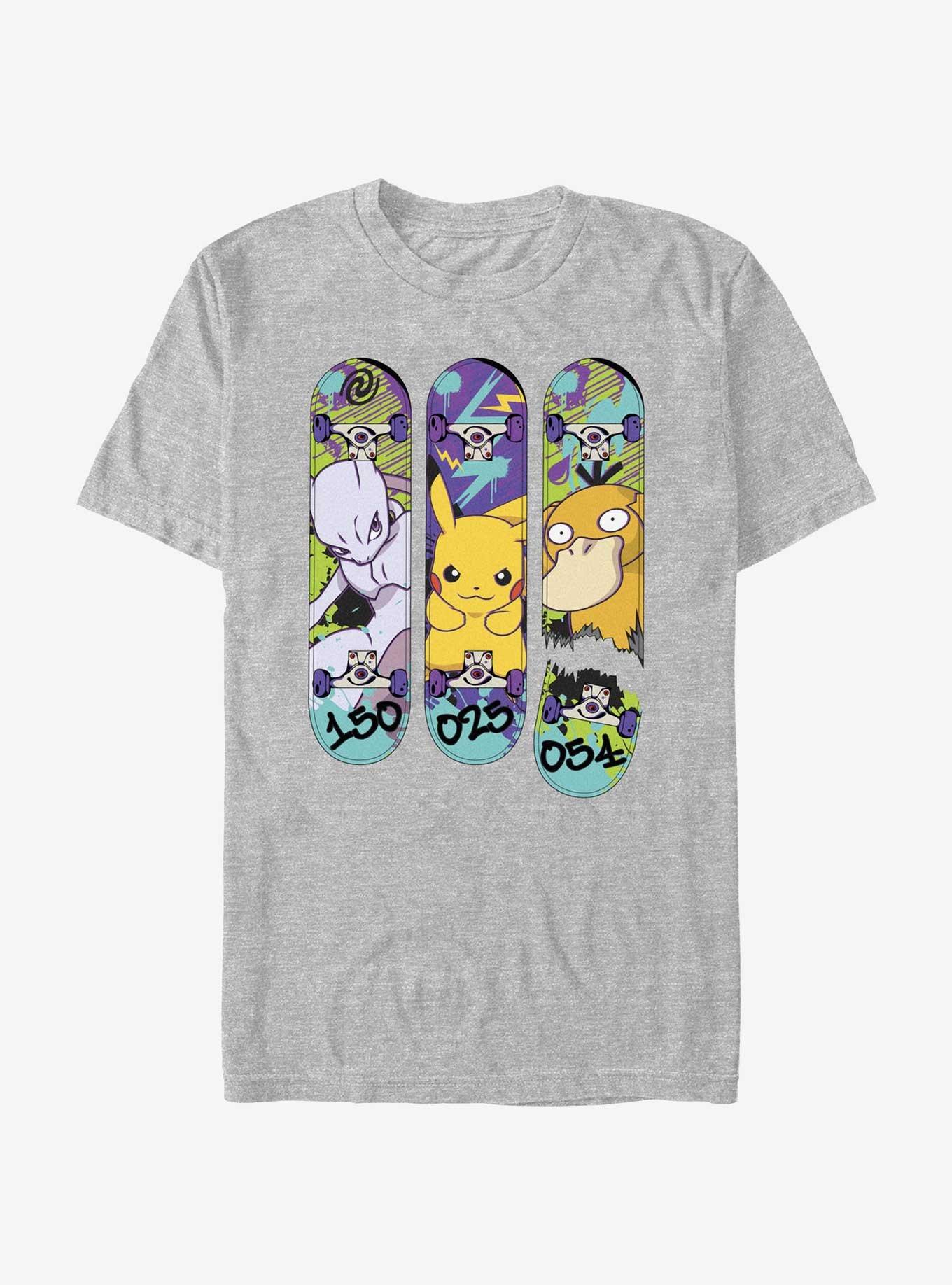 Pokemon Mewtwo, Pikachu, and Psyduck Skateboard Deck Art T-Shirt, , hi-res