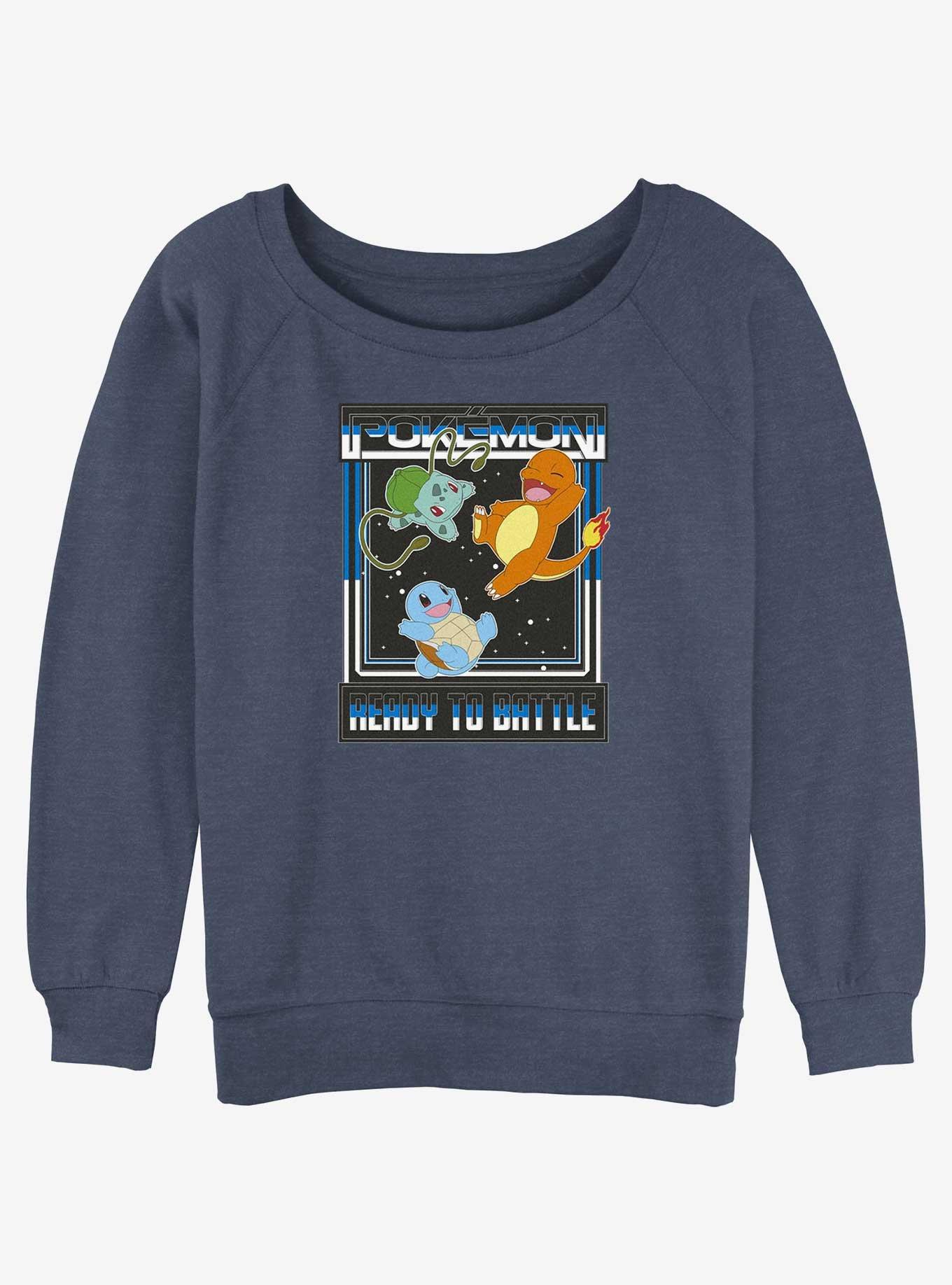 Pokemon Ready To Battle Squirtle, Bulbasaur, and Charmander Slouchy Sweatshirt, BLUEHTR, hi-res