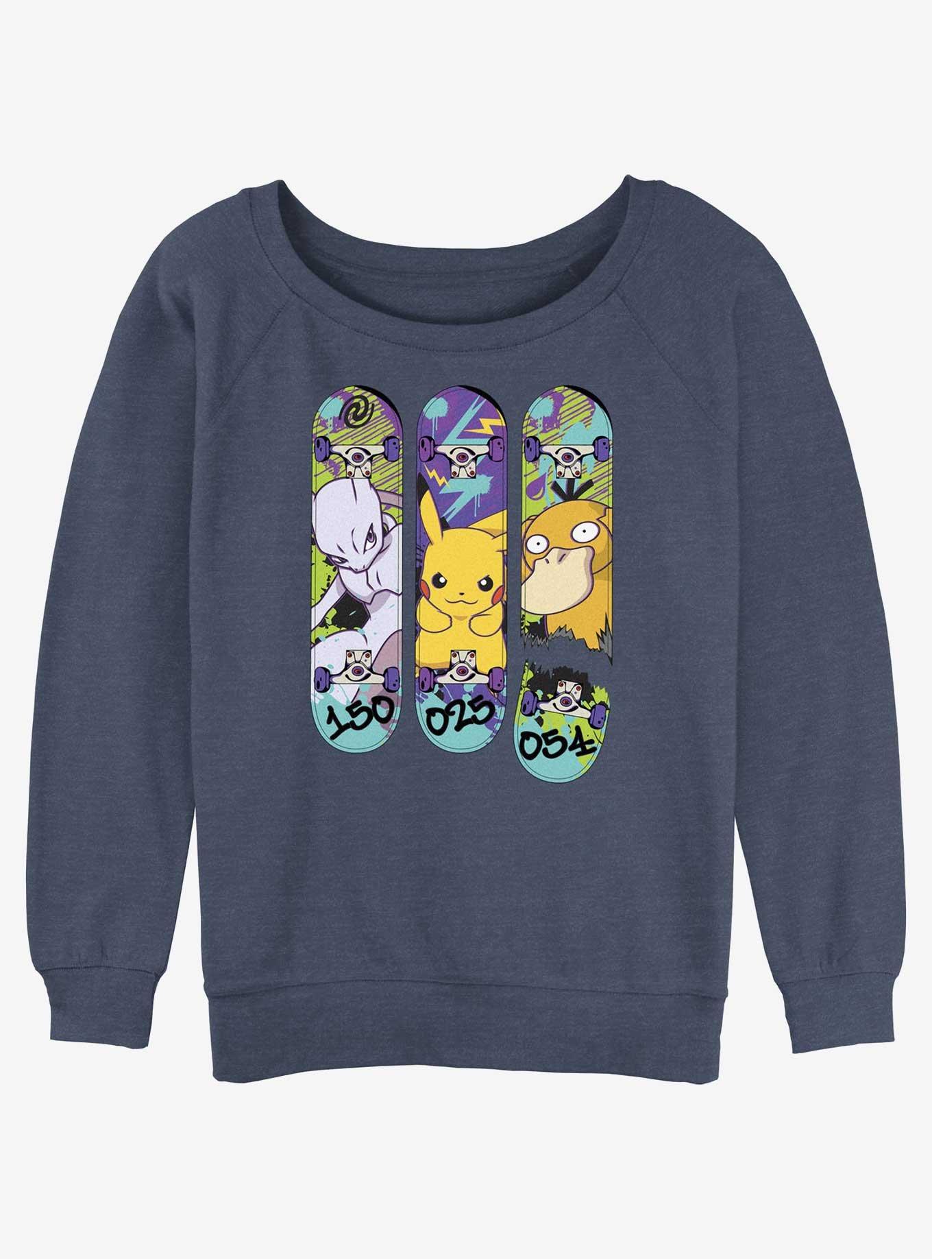 Pokemon Mewtwo, Pikachu, and Psyduck Skateboard Deck Art Slouchy Sweatshirt, , hi-res