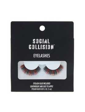 Social Collision Red & Black Stripe Faux Eyelashes, , hi-res