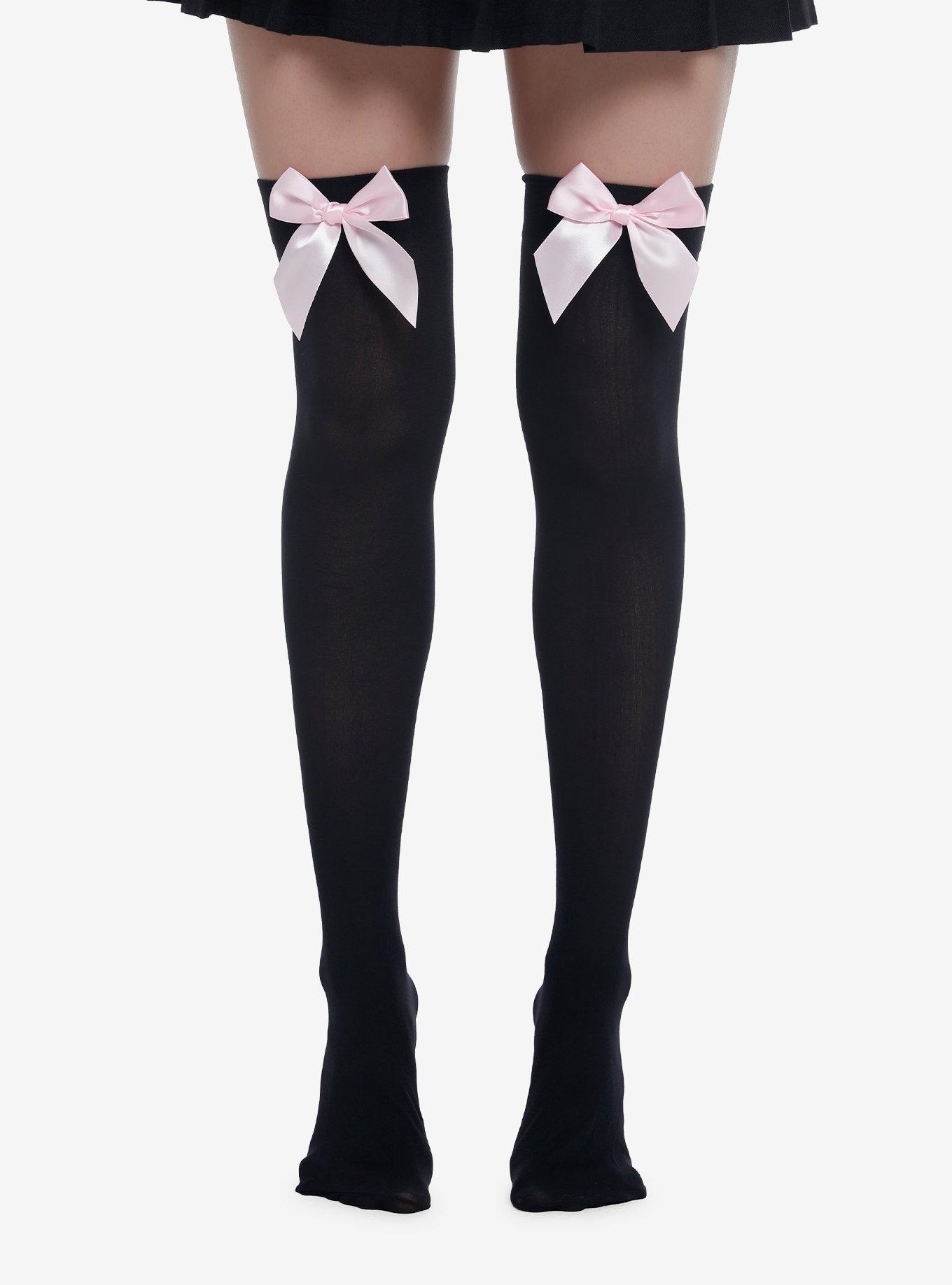 Black Kitty Paw Bow Thigh Highs