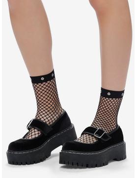 Black Fishnet Grommet Ankle Socks, , hi-res