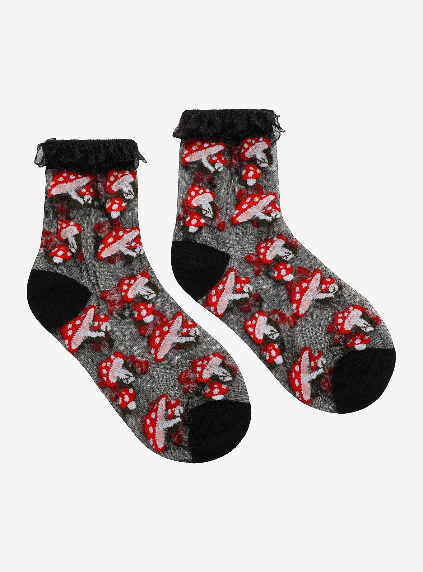 Mushroom Mesh Ruffle Crew Socks, , hi-res