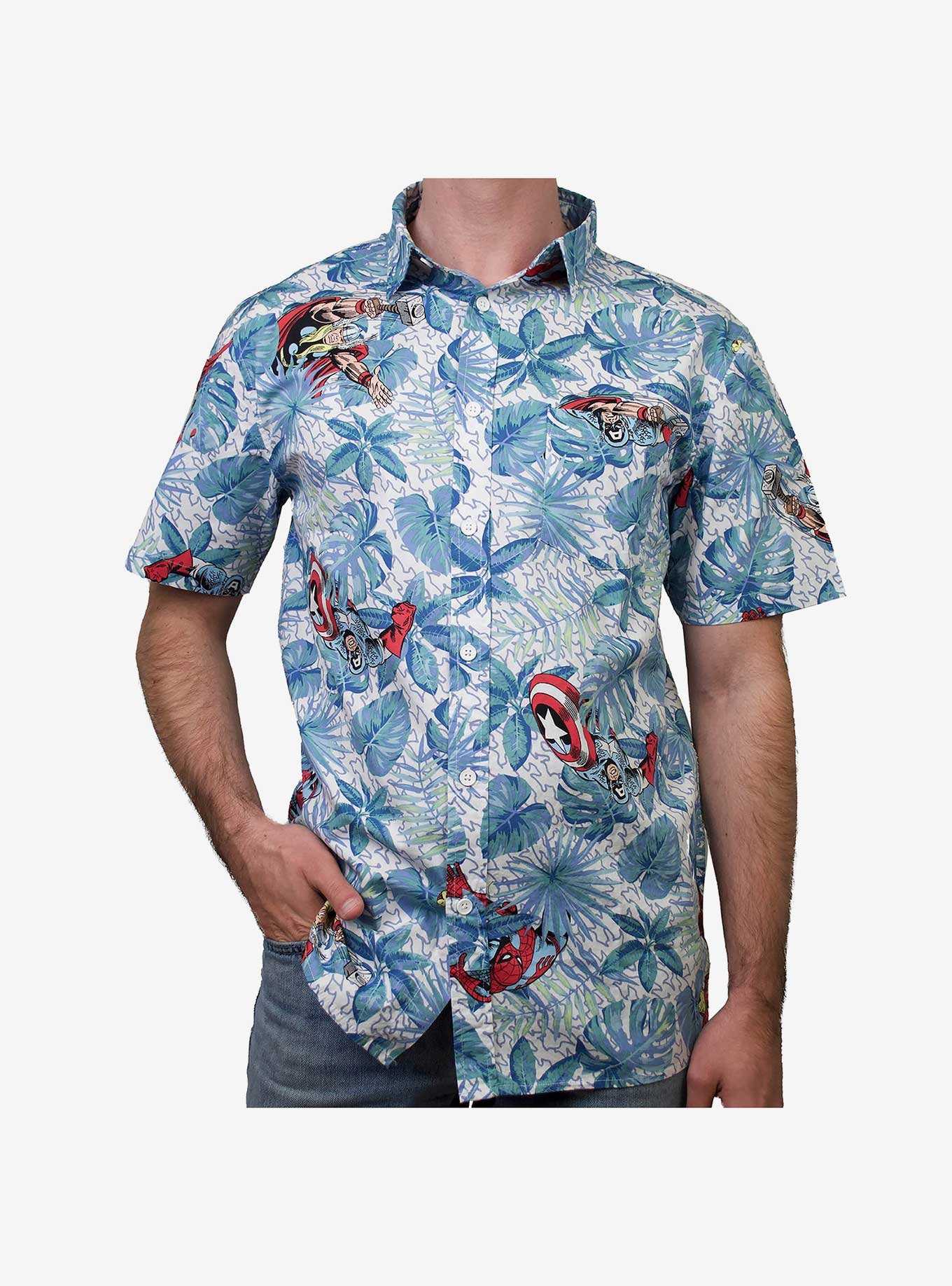 Marvel Avengers Retro Heroes Paradise Woven Button-Up, , hi-res