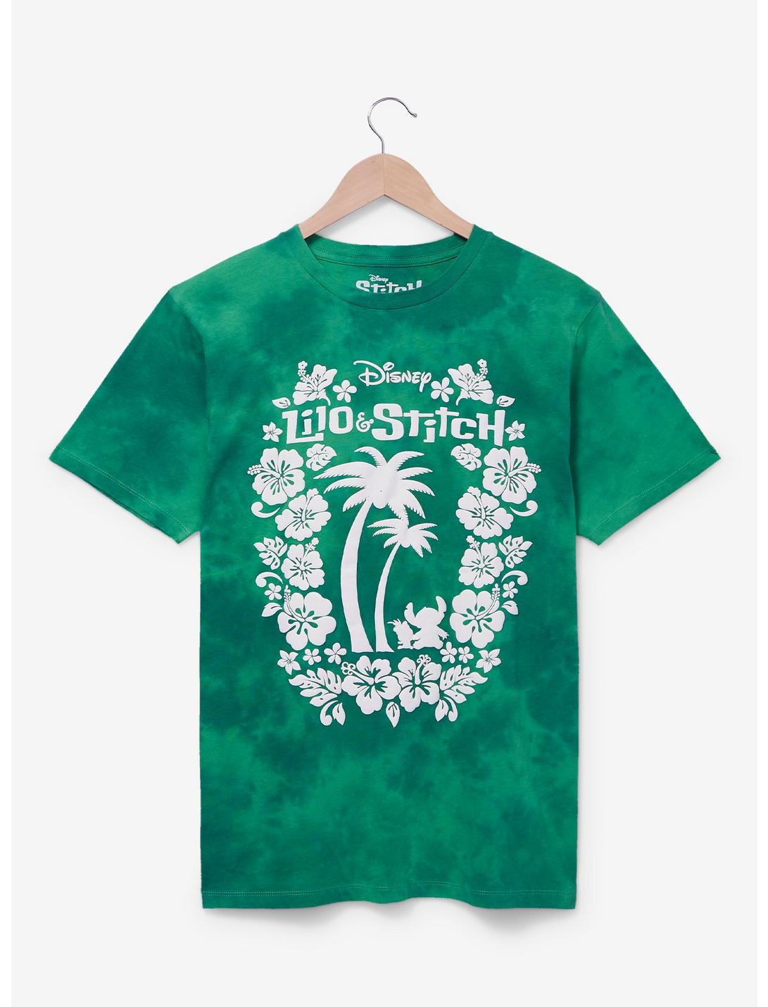 Disney Lilo & Stitch Hibiscus Leaves Logo Women’s Tie-Dye T-Shirt - BoxLunch Exclusive , GREEN, hi-res