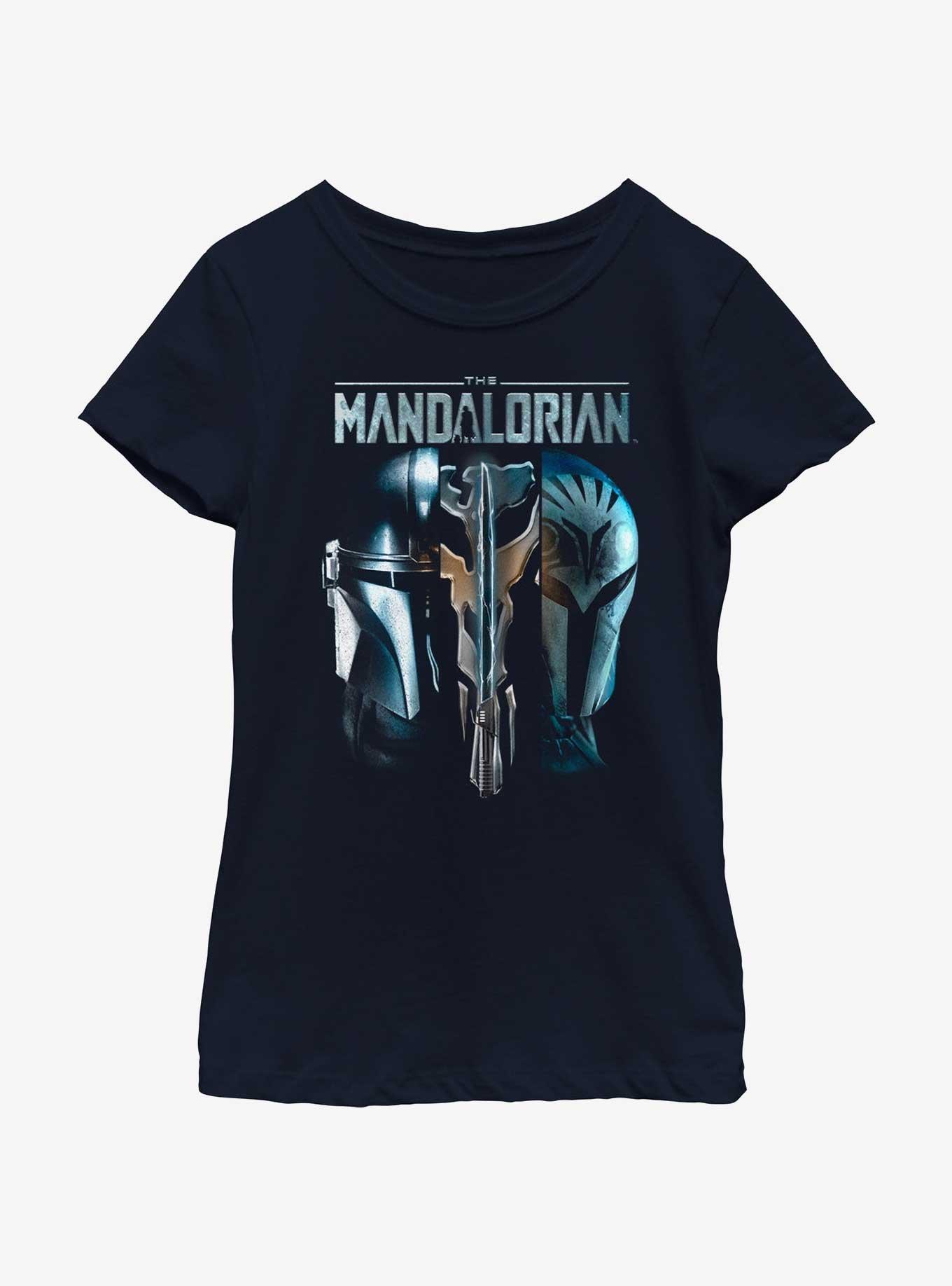 Star Wars The Mandalorian Din Djarin & Bo-Katan Mythosaur Youth Girls T-Shirt BoxLunch Web Exclusive, , hi-res