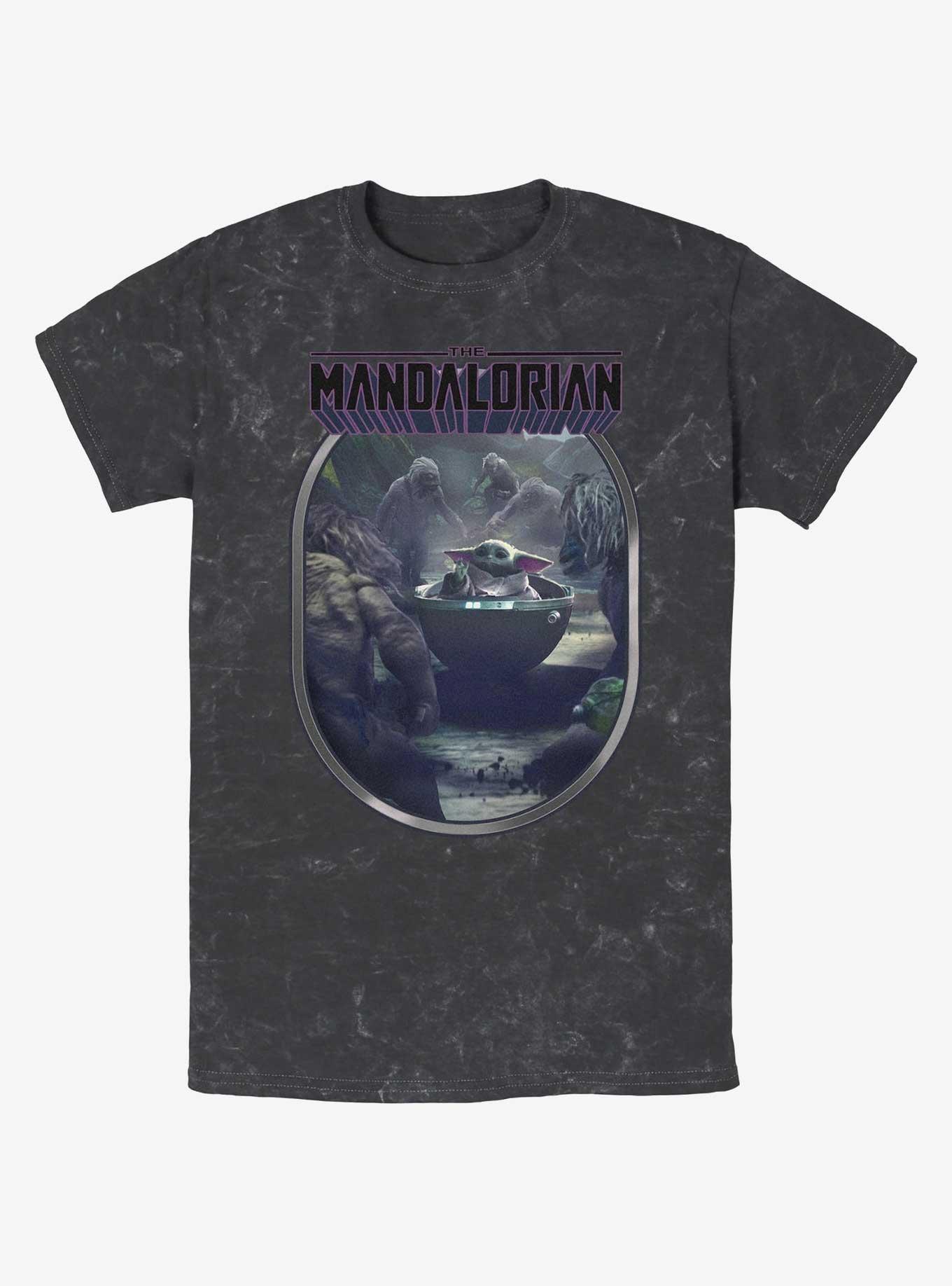 Star Wars The Mandalorian Alamites Attack Grogu Mineral Wash T-Shirt, BLACK, hi-res