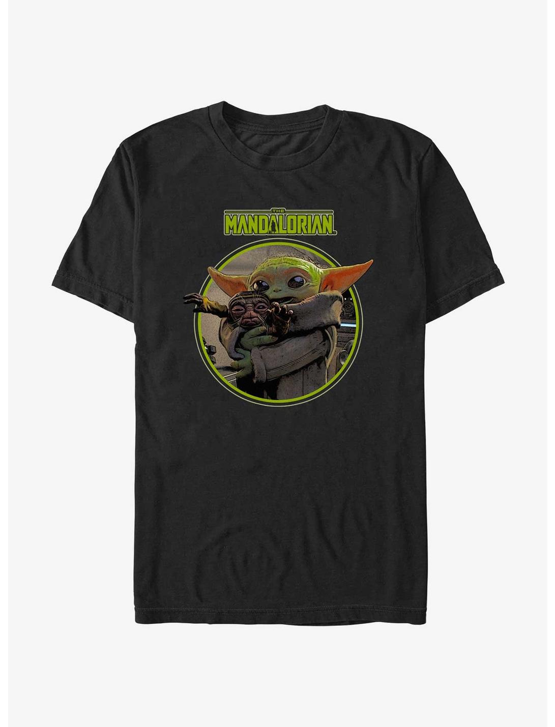 Star Wars The Mandalorian Grogu Hugging An Anzellan T-Shirt BoxLunch Web Exclusive, BLACK, hi-res