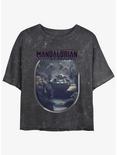 Star Wars The Mandalorian Alamites Attack Grogu Mineral Wash Womens Crop T-Shirt, BLACK, hi-res