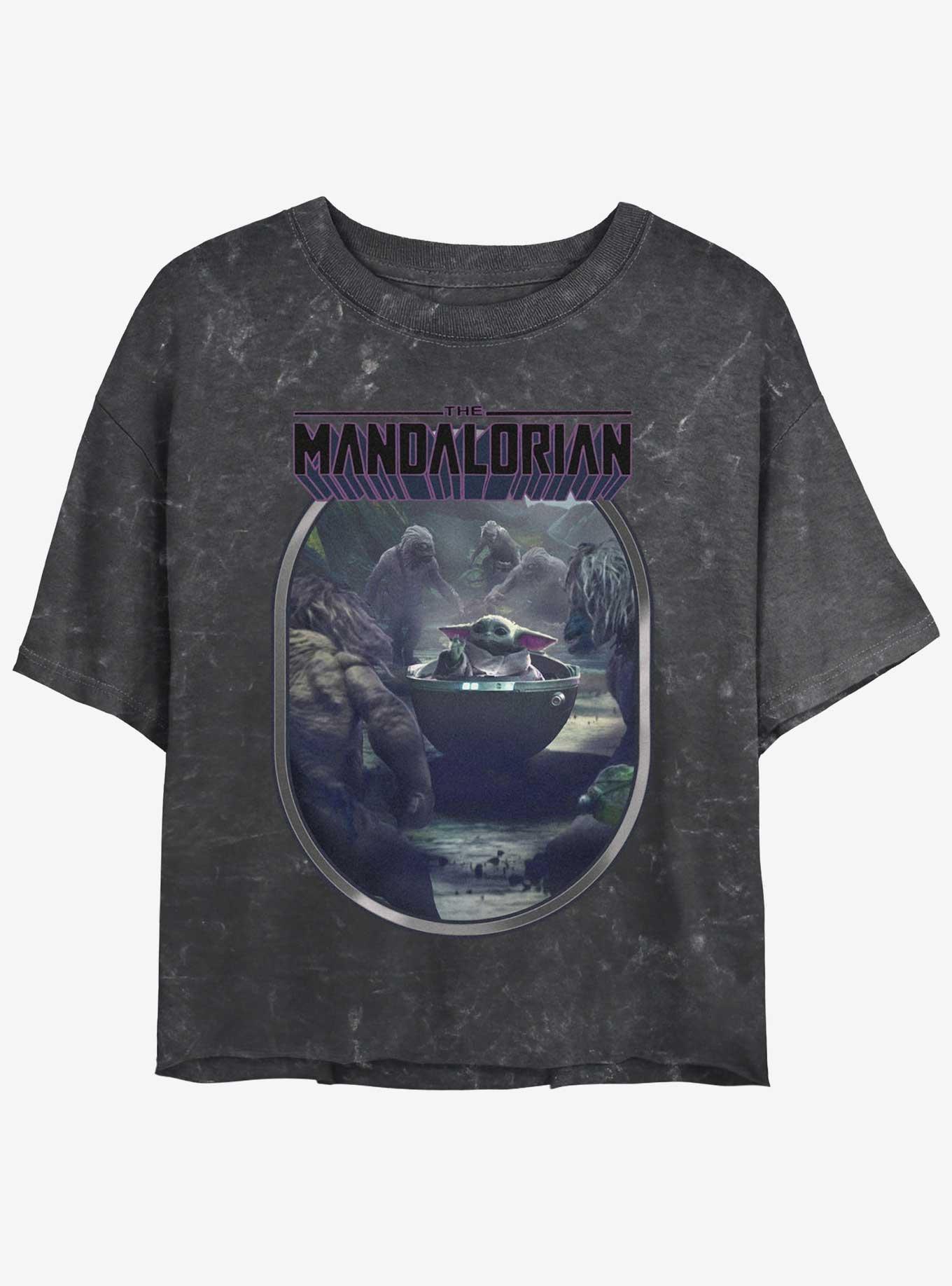 Star Wars The Mandalorian Alamites Attack Grogu Mineral Wash Womens Crop T-Shirt, , hi-res