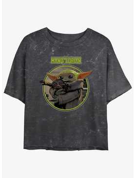 Star Wars The Mandalorian Grogu Hugging An Anzellan Mineral Wash Womens Crop T-Shirt BoxLunch Web Exclusive, , hi-res