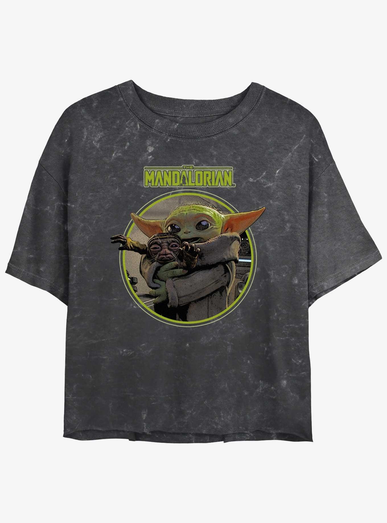 Star Wars The Mandalorian Grogu Hugging An Anzellan Mineral Wash Womens Crop T-Shirt BoxLunch Web Exclusive, , hi-res