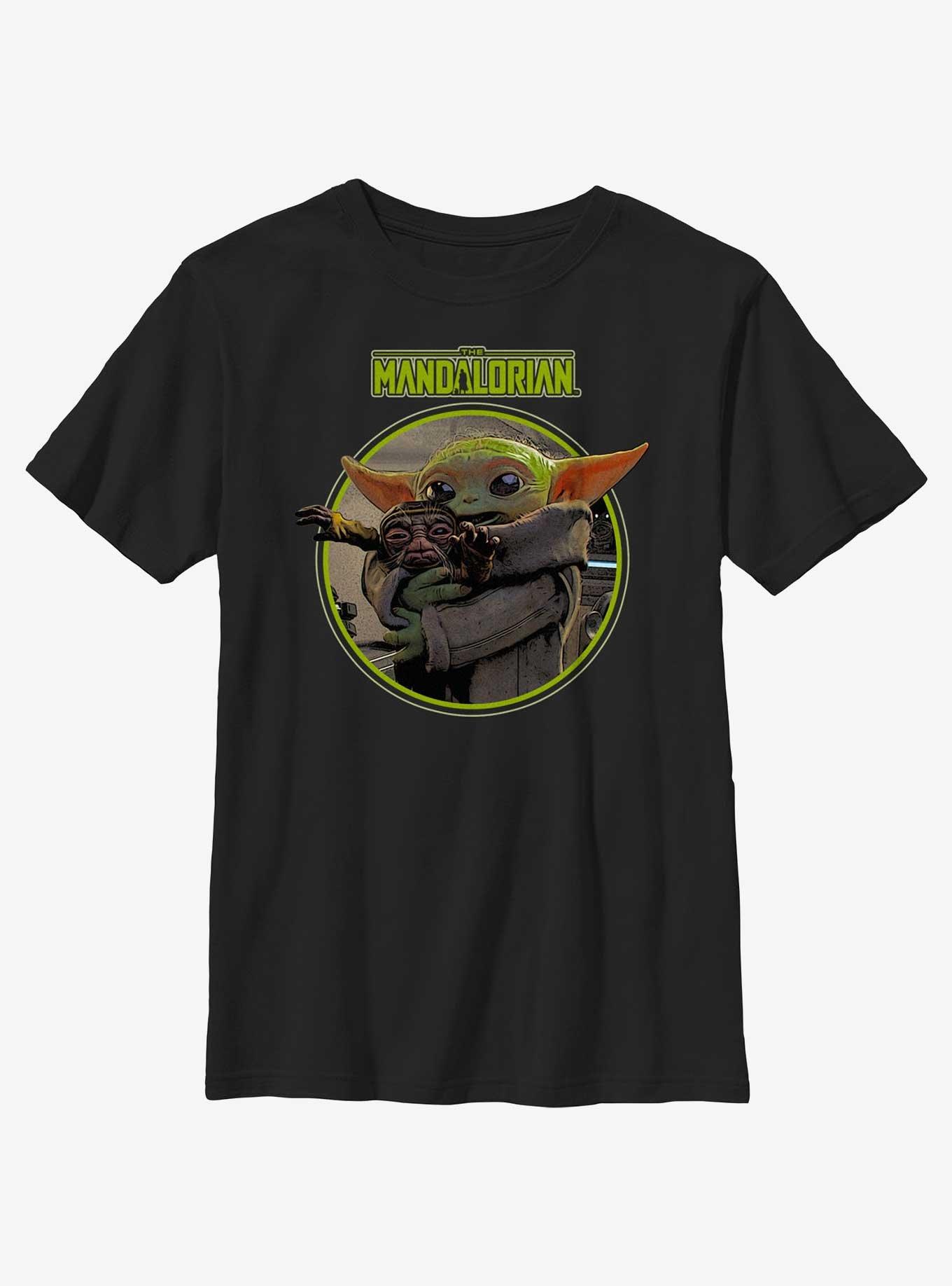 Star Wars The Mandalorian Grogu Hugging An Anzellan Youth T-Shirt BoxLunch Web Exclusive, , hi-res