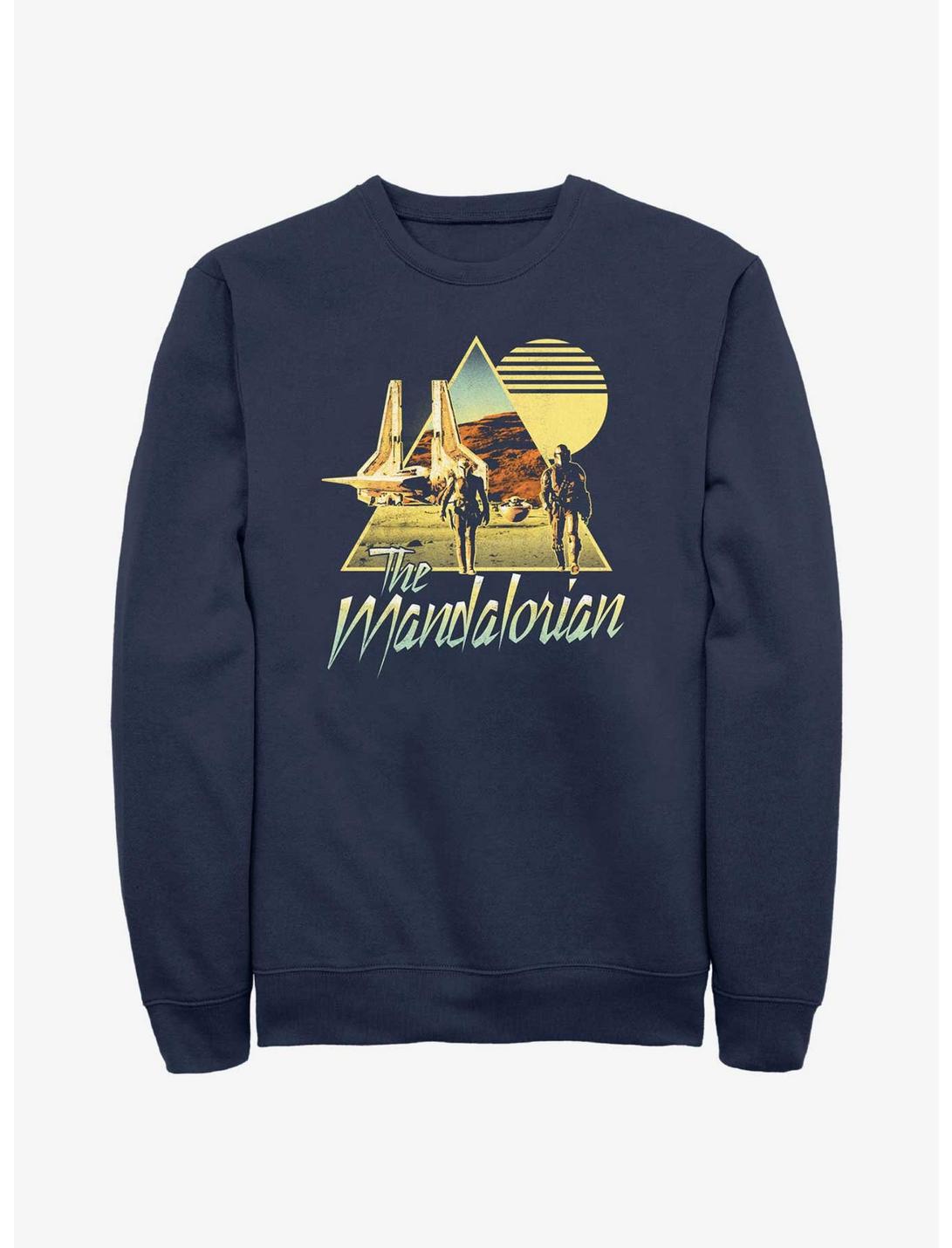 Star Wars The Mandalorian Bo-Katan & Din Djarin Sunset Nevarro Landing Sweatshirt BoxLunch Web Exclusive, NAVY, hi-res