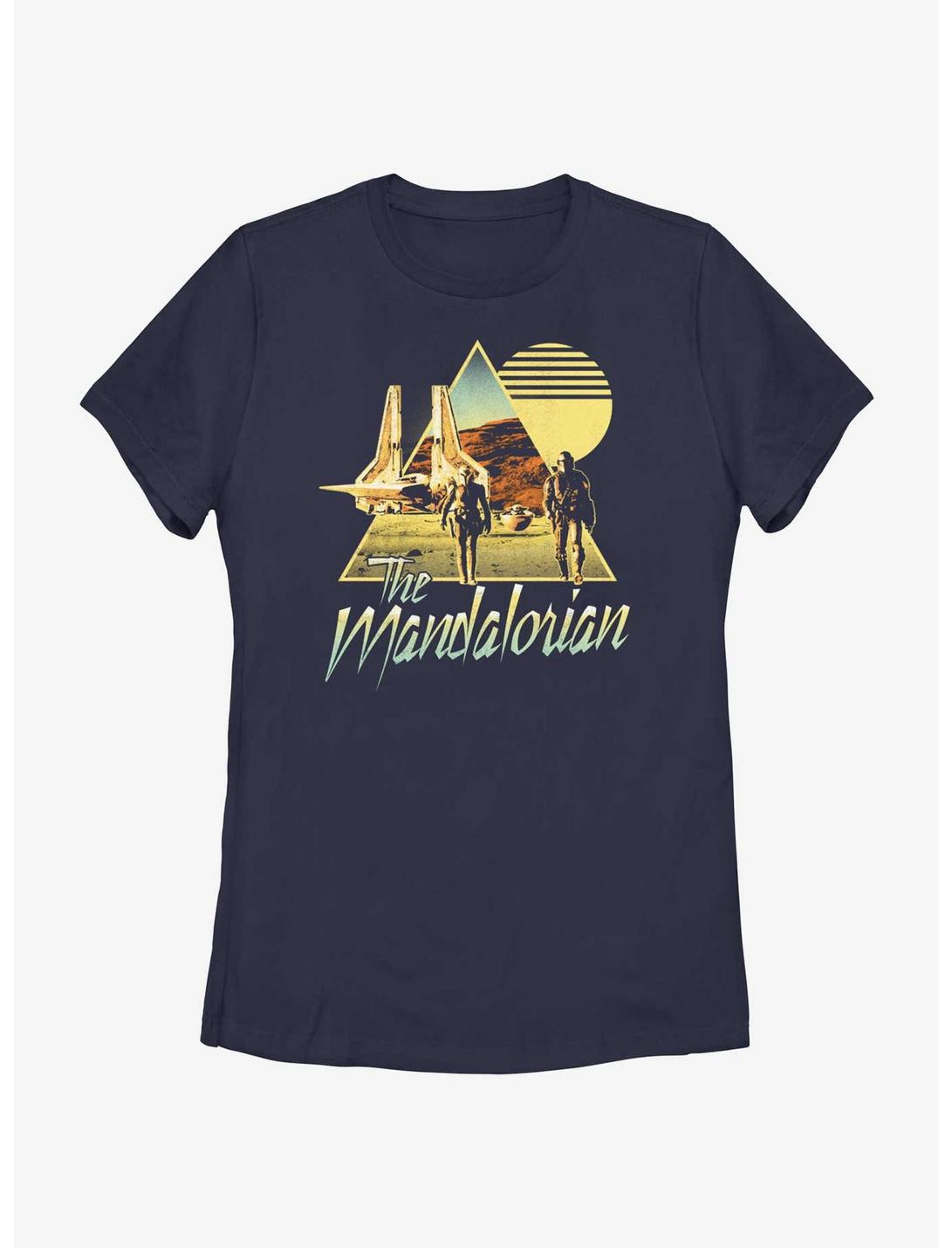 Star Wars The Mandalorian Bo-Katan & Din Djarin Sunset Nevarro Landing Womens T-Shirt BoxLunch Web Exclusive, NAVY, hi-res
