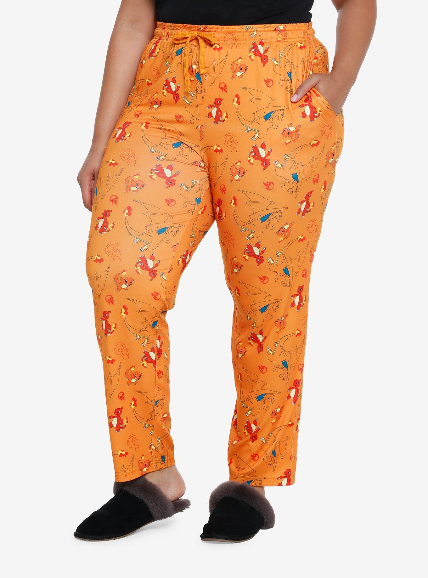Pok&eacute;mon Fire Type Evolutions Allover Print Women's Plus Sized Sleep Pants - BoxLunch Exclusive, ORANGE, hi-res