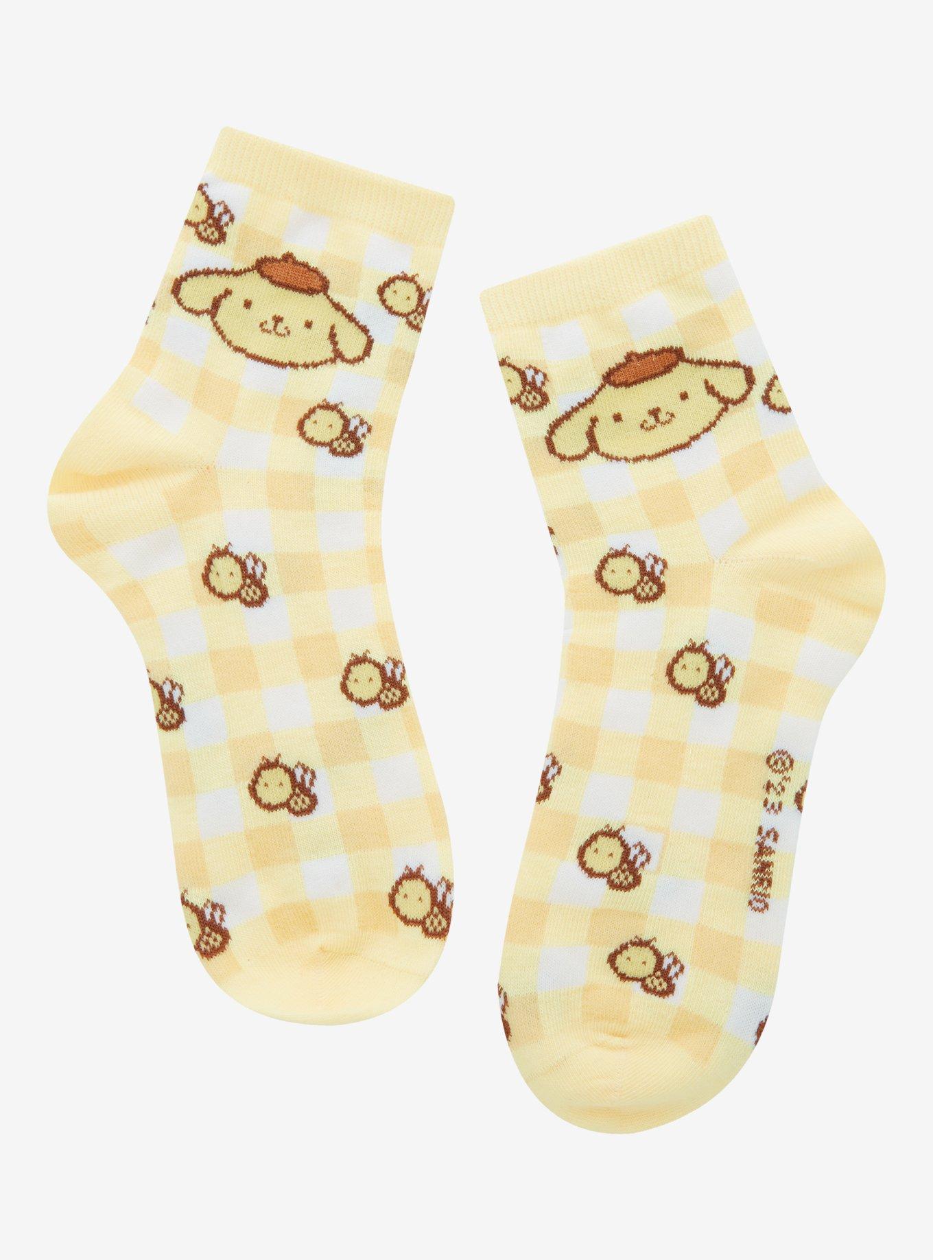 Sanrio Pompompurin Gingham & Bees Quarter Crew Socks - BoxLunch Exclusive, , hi-res