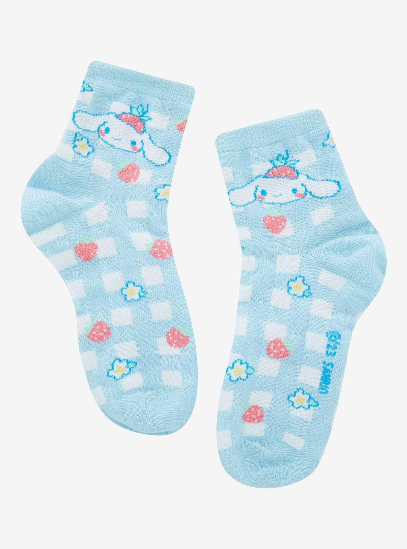 Sanrio Cinnamoroll Gingham & Strawberries Quarter Crew Socks - BoxLunch Exclusive, , hi-res