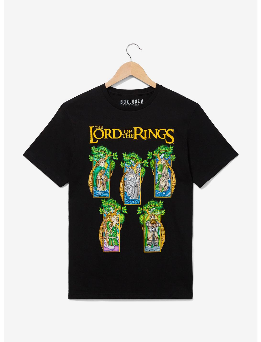 The Lord of the Rings Stained Glass Character Portraits T-Shirt - BoxLunch Exclusive, BLACK, hi-res