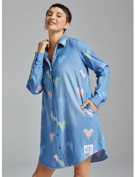 Disney 100 Mickey Mouse Allover Print Button-Down Denim Shirt Dress - BoxLunch Exclusive, , hi-res