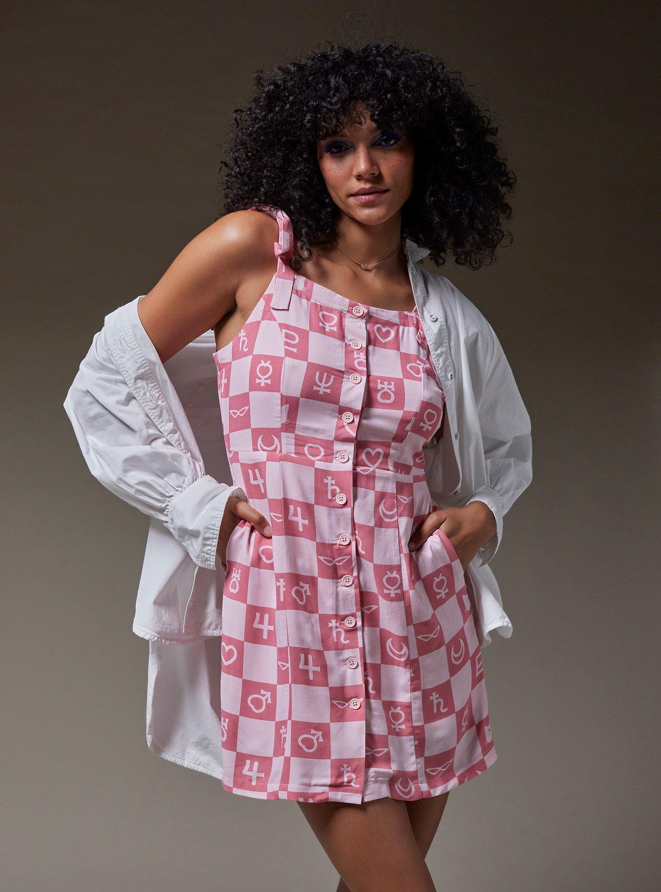 Pretty Guardian Sailor Moon Checkered Symbol Tank Dress - BoxLunch Exclusive, LIGHT PINK, hi-res