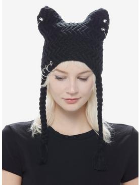 Pierced Black Cat Ear Tassel Beanie, , hi-res