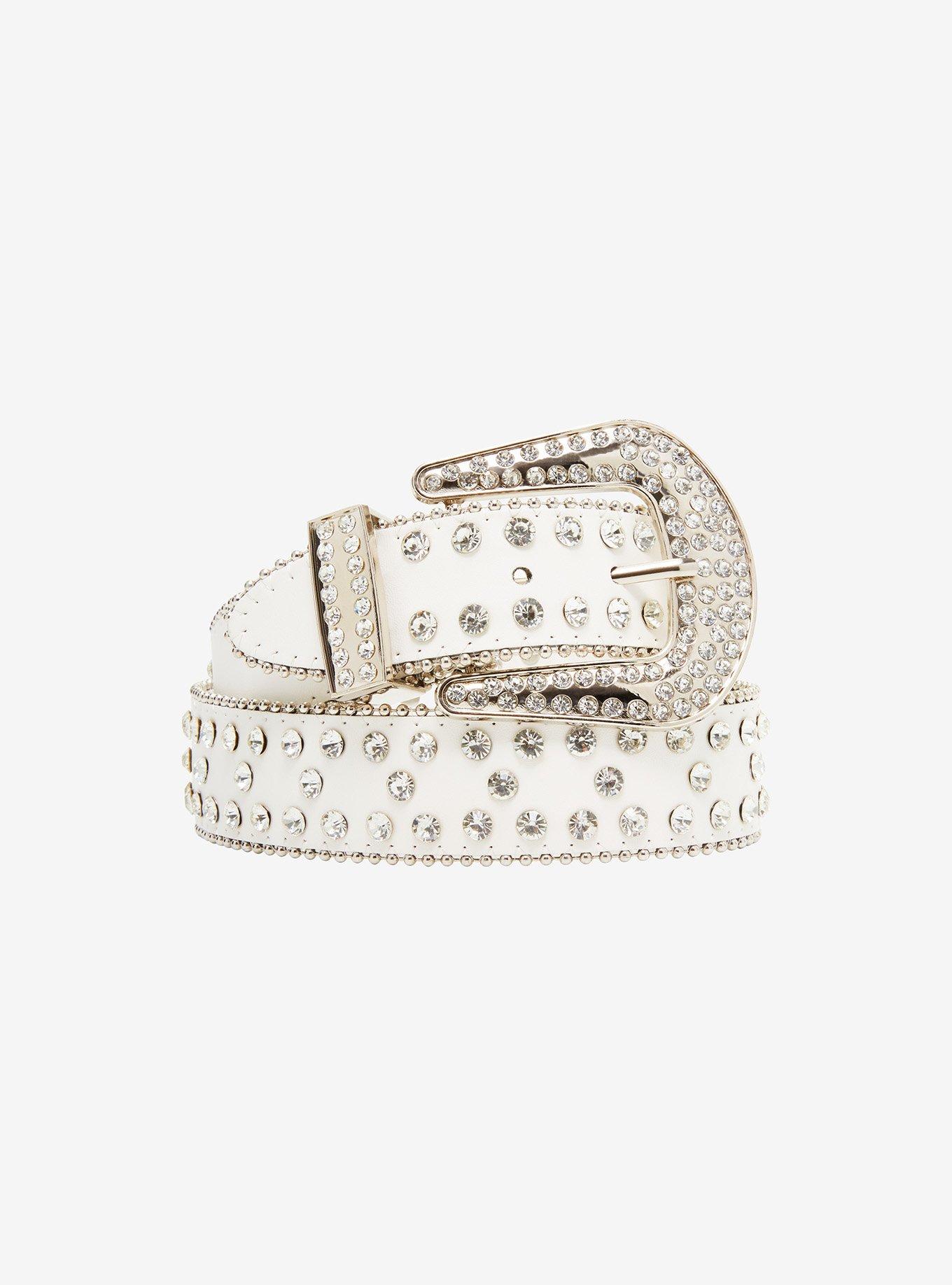 White rhinestone clearance belt